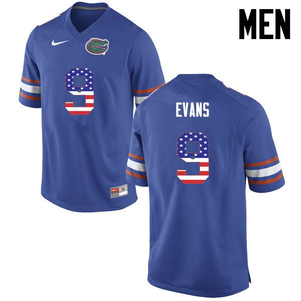 Florida Gators Men #9 Josh Evans College Football USA Flag Fashion Blue